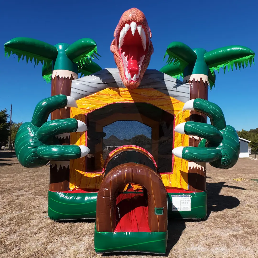 3D Dinosaur bounce house rental with giant T-Rex head in Holly Springs NC